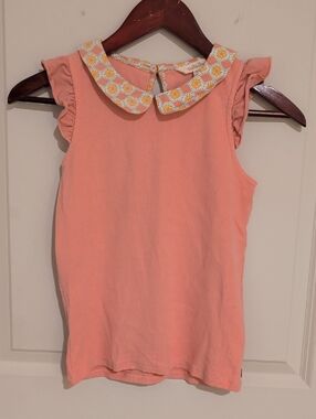 Matilda Jane Coral Sleeveless Top with Printed Peter Pan Collar